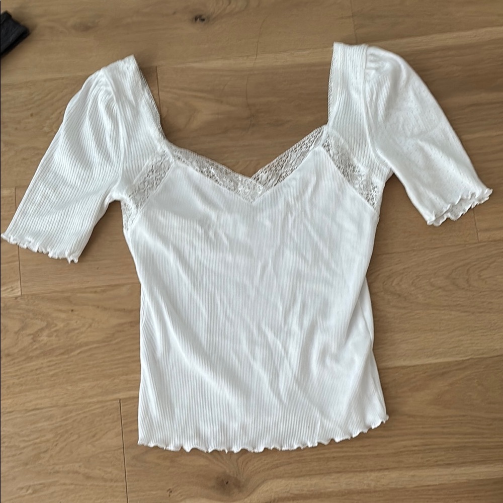 Free People White Ruffled 3/4 Sleeve Blouse